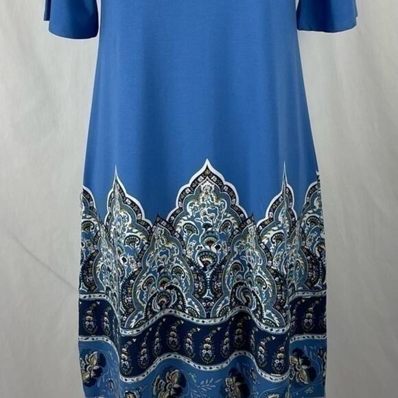 J Jill‎ Cobalt Blue With Floral Print Hem Shift Casual Dress NWOT Size XS - Picture 4 of 11